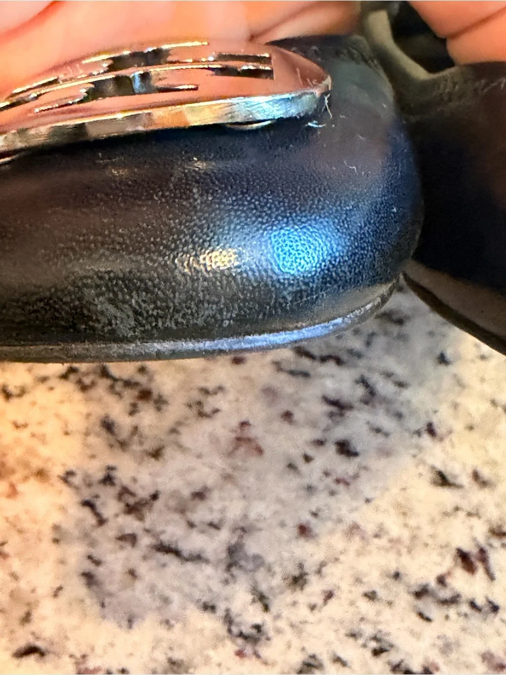 Tory Burch Black Leather Logo Round-Toe Ballet Flats